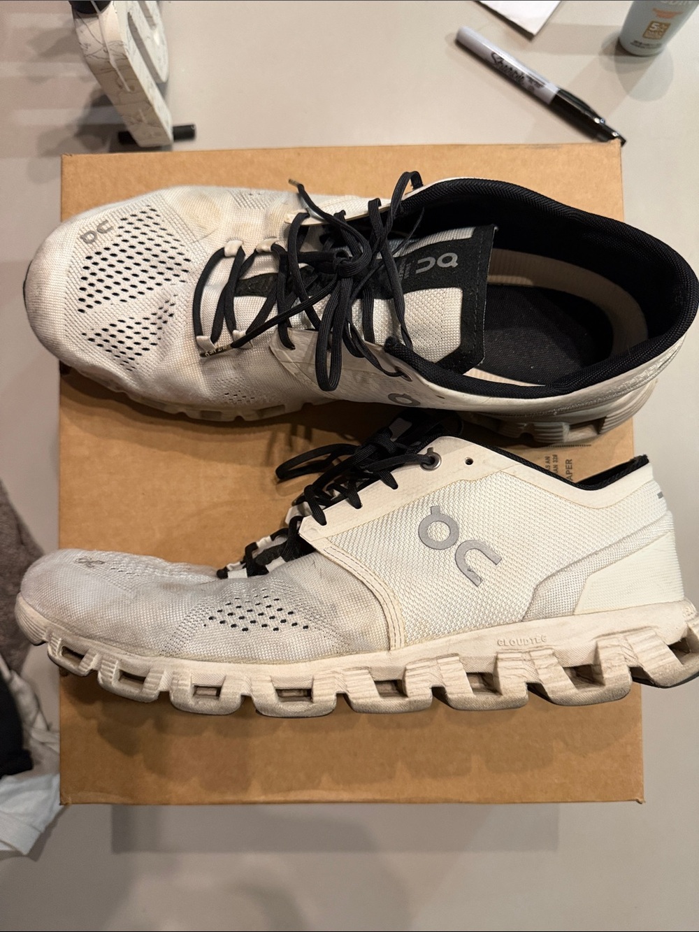 On Running Men’s Cloudswift Trainer in White with Black Accents